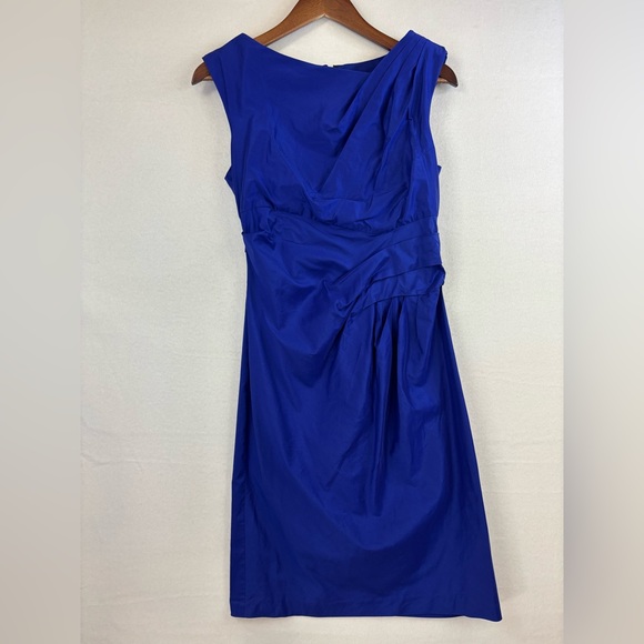 SUZY CHIN For MAGGIE BOUTIQUE Cocktail Dress Blue Purple Pleated Short Wedding 6 - Picture 2 of 14